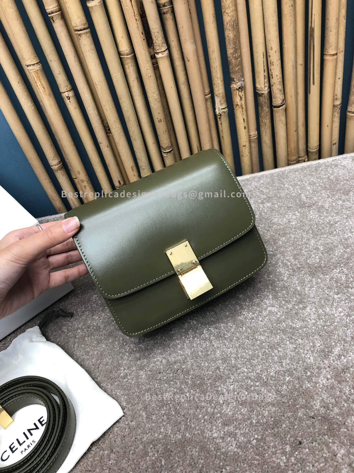 Celine Small Classic Box Bag Army Green Calfskin